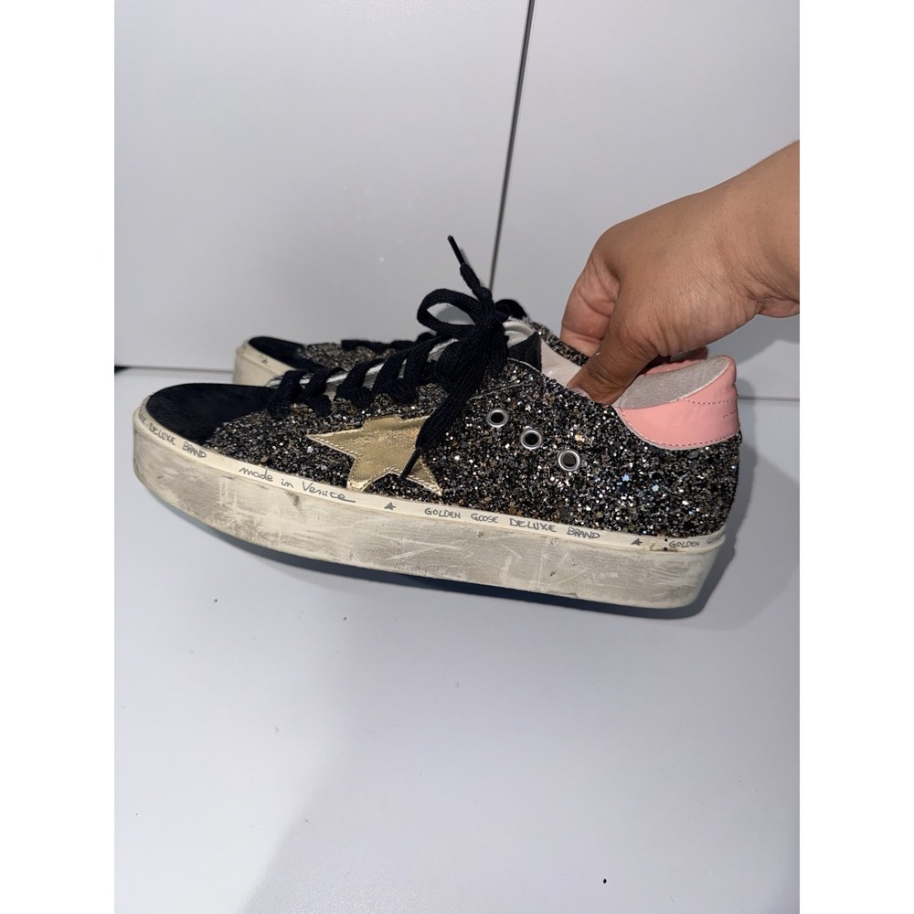 GOLDEN GOOSE Hi Star Glitter Star Black Pink Gold White Women's Sneakers Sz 38 - Picture 3 of 10